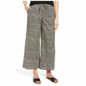 Eileen Fisher Black and White Pebble Dot Print Wide Leg Lagenlook Minimal Pants